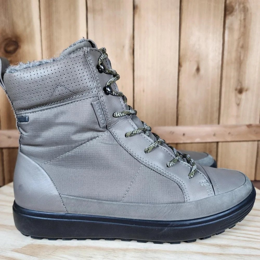 ECCO Soft 7 Gore-Tex Boots Womens 6.5 Gray Leather‎ Waterproof Ankle Snow Winter